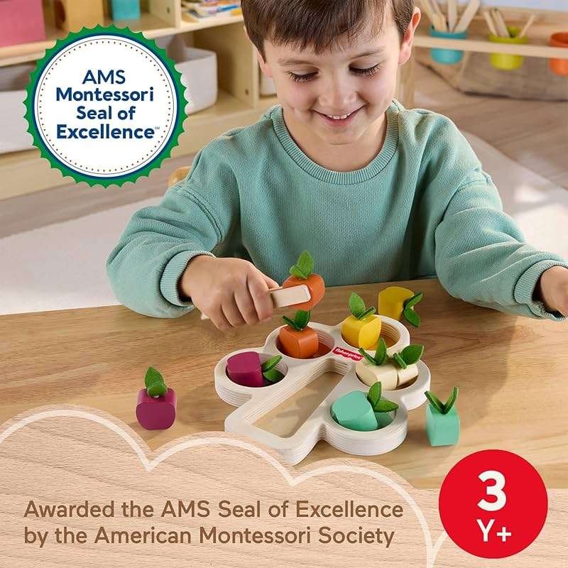 Fisher-Price Wood Montessori Toy Sorting Tree, American Montessori Society Seal of Excellence, Wooden Learning Activity Puzzle & Expert Play Tips for Preschool Kids Ages 3+ Years - Image 3