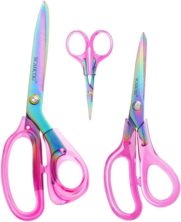 SCAIKTIG Acrylic Scissors Set, Office Scissors for Desk Heavy Duty, Pink Clear Comfort-Grip Handles and Titanium Coated Blades, Sharp Scissors all Purpose for Sewing, Art, Craft, School, Home Supplies - Image 1