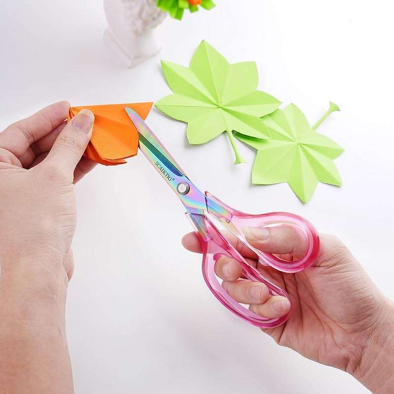 SCAIKTIG Acrylic Scissors Set, Office Scissors for Desk Heavy Duty, Pink Clear Comfort-Grip Handles and Titanium Coated Blades, Sharp Scissors all Purpose for Sewing, Art, Craft, School, Home Supplies - Image 2
