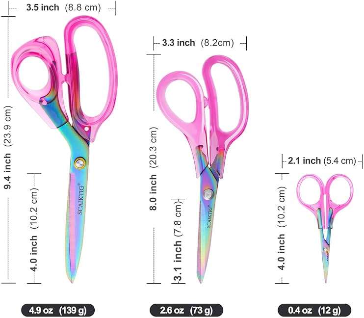 SCAIKTIG Acrylic Scissors Set, Office Scissors for Desk Heavy Duty, Pink Clear Comfort-Grip Handles and Titanium Coated Blades, Sharp Scissors all Purpose for Sewing, Art, Craft, School, Home Supplies - Image 3