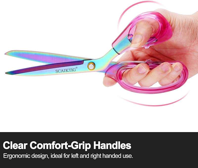 SCAIKTIG Acrylic Scissors Set, Office Scissors for Desk Heavy Duty, Pink Clear Comfort-Grip Handles and Titanium Coated Blades, Sharp Scissors all Purpose for Sewing, Art, Craft, School, Home Supplies - Image 4