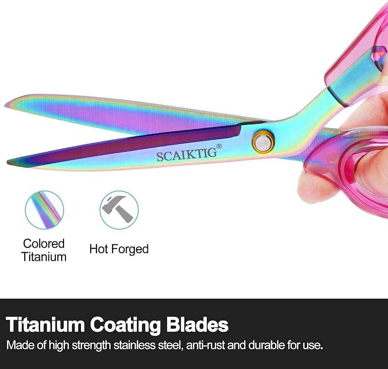 SCAIKTIG Acrylic Scissors Set, Office Scissors for Desk Heavy Duty, Pink Clear Comfort-Grip Handles and Titanium Coated Blades, Sharp Scissors all Purpose for Sewing, Art, Craft, School, Home Supplies - Image 5