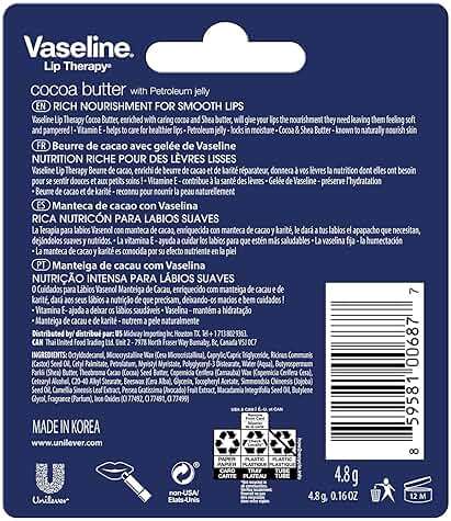 Vaseline Lip Therapy Cocoa Butter Lip Balm, 6 Pack, 0.16 Oz Ea - Image 2