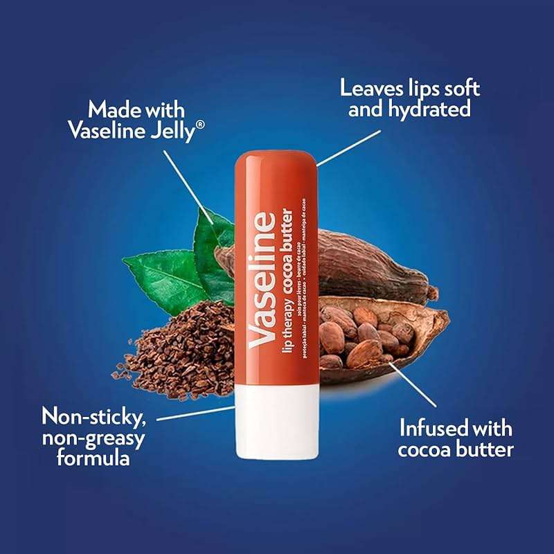 Vaseline Lip Therapy Cocoa Butter Lip Balm, 6 Pack, 0.16 Oz Ea - Image 4