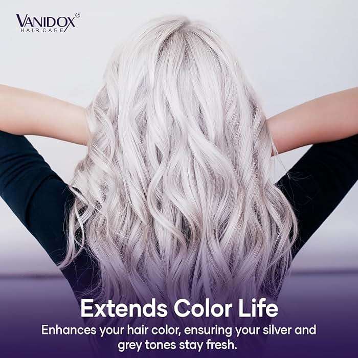 VANIDOX Sulfate Free Brass Toning Purple Shampoo and Conditioner Set for Grey and Silver Hair, Moisturizing & Color-Safe, Enhances Shine & Brightness, Made in USA (16 fl oz each) - Image 6