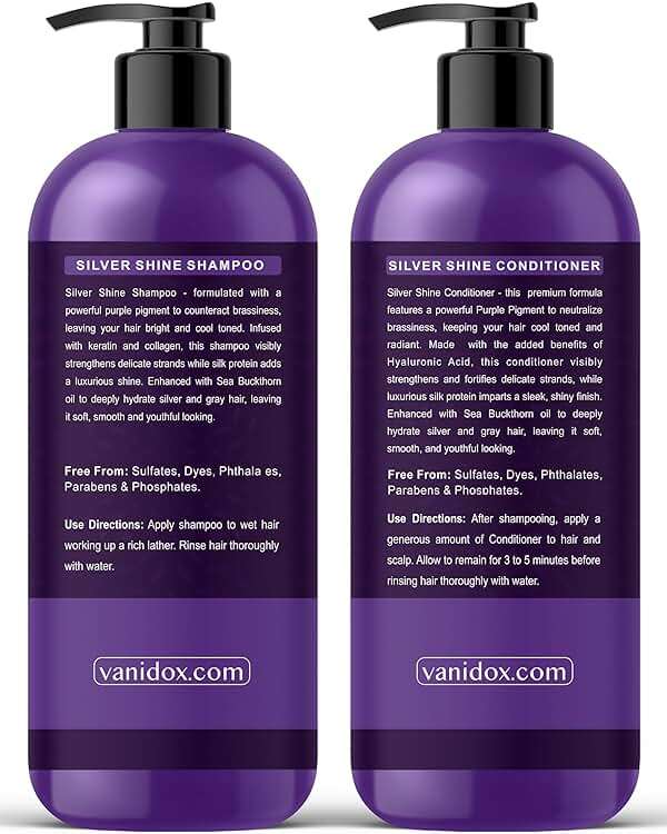VANIDOX Sulfate Free Brass Toning Purple Shampoo and Conditioner Set for Grey and Silver Hair, Moisturizing & Color-Safe, Enhances Shine & Brightness, Made in USA (16 fl oz each) - Image 8