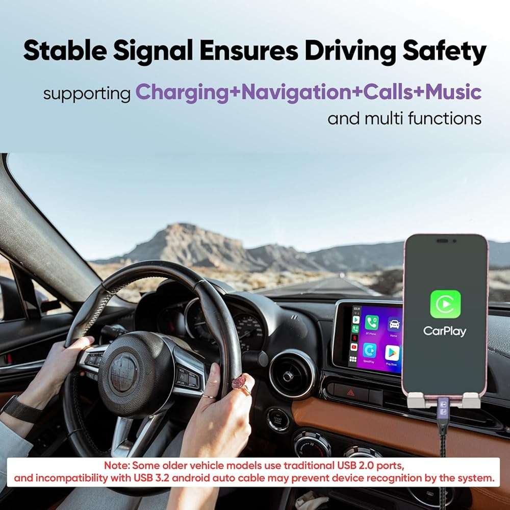 DteeDck Android Auto USB Cable 3FT, Car CarPlay Cord, USB Type C 3.2 Gen2 10Gbps Data Transfer, A-C 15W Fast Charging Replacement for iPhone 17/16/15 Google Pixel 9/8/7 Galaxy Series and More - Image 3
