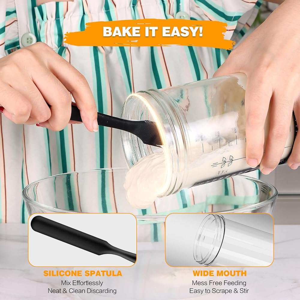 Glass Sourdough Starter Kit with Cloth Cover & Metal Lid, Tracker Band, Thermometer, Jar Scraper, Lame, Dough Whisk, Bread Baking Supplies - Image 5