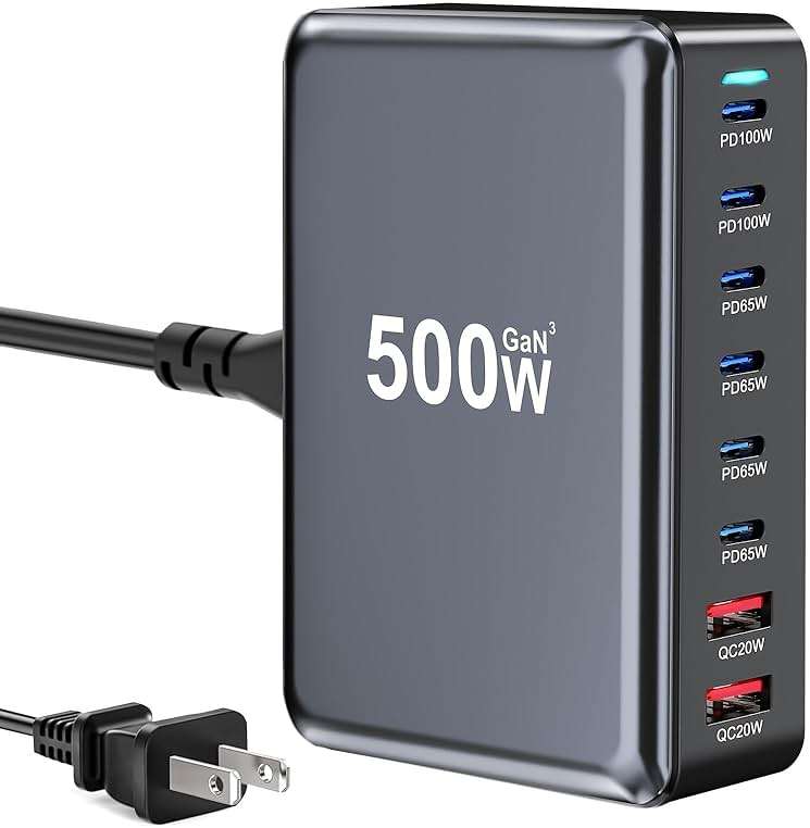 500W USB C Fast Charger Block, Multi-port USB Charging Station, GaN Ⅲ Double 100W PD PPS Port Fast Charging Station for Multiple Devices,Laptop Wall Charger Compatible with MacBook, iPhone 17,iPad etc - Image 1
