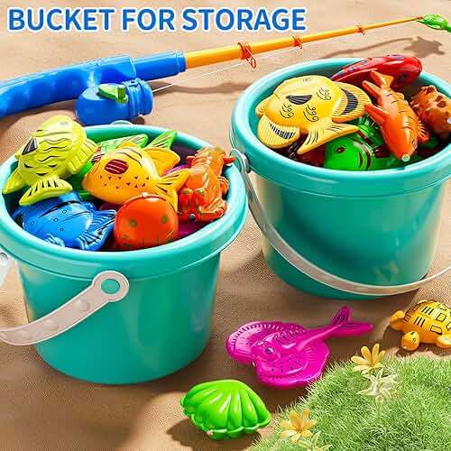 JUKUDAHU Magnet Fishing Toys Game for Kids 3-5 - Floating Fish Toys with Inflatable Kiddie Pool, Bath for Toddlers, Pole Rod Net, Outdoor Party for Boys Girls Kids Age 3 4 5 6 7 8 Year Old - Image 6