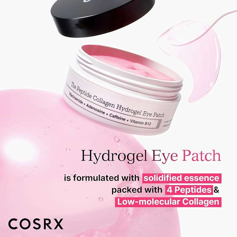 COSRX Pink Peptides Collagen Hydrogel Eye Patch for Puffy Eyes, Cooling & Firming Under Eye Patches with 4-Peptide & Caffeine (60), Depuffing Gel Eye Mask, Korean Skin Care - Image 2