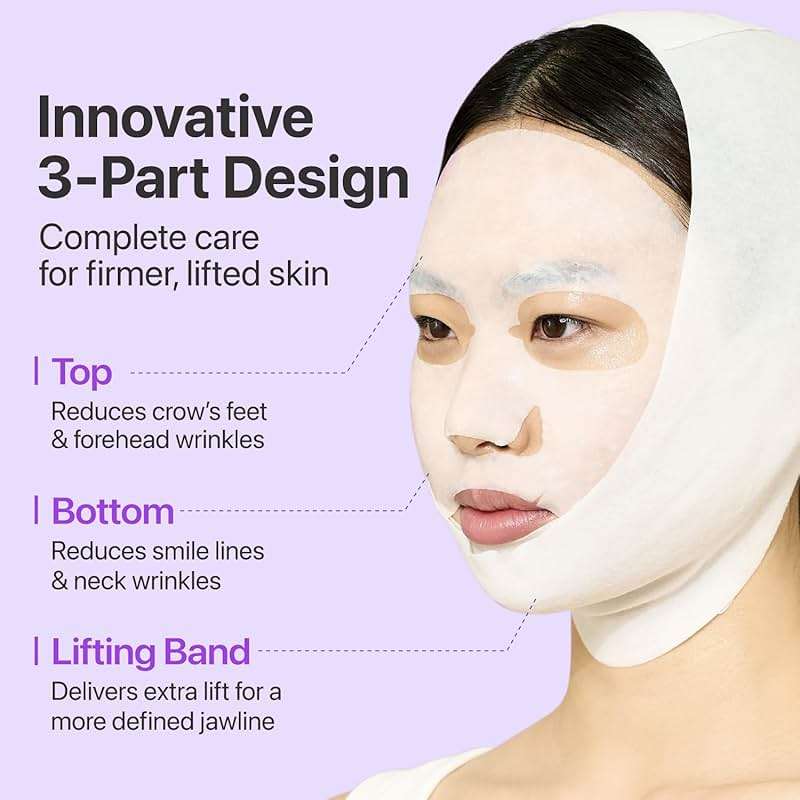 numbuzin No.9 Sheet Mask | NAD+ BIO Lifting-sil Full Face Mask | Improves Jawline, Jowls, Wrinkles, Neck Lines | Peptides, NAD+, Collagen | Skin Firmness | 4 Sheets + Lifting Band - Image 6