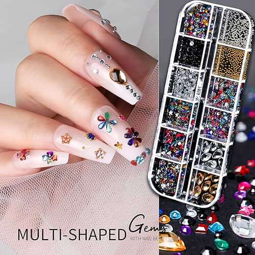 Teenitor Nail Charms Nail Gems with 15 Sheets Gold Nail Stickers, 6 Boxes of Rhinestones for Nails Art Tools, 3D Nail Decals Pearls for Nails - Image 3