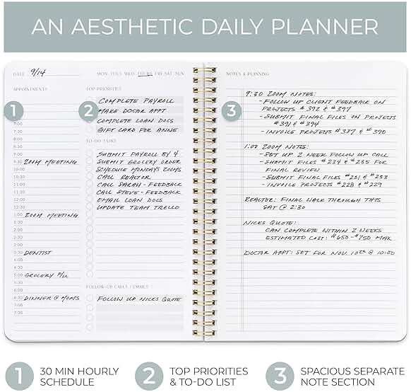 Beautiful Daily Planner And Notebook With Hourly Schedule - Aesthetic Spiral To do List Notepad to Easily Organize Your Tasks And Appointments - Stylish Book And School Or Office Supplies - Image 4