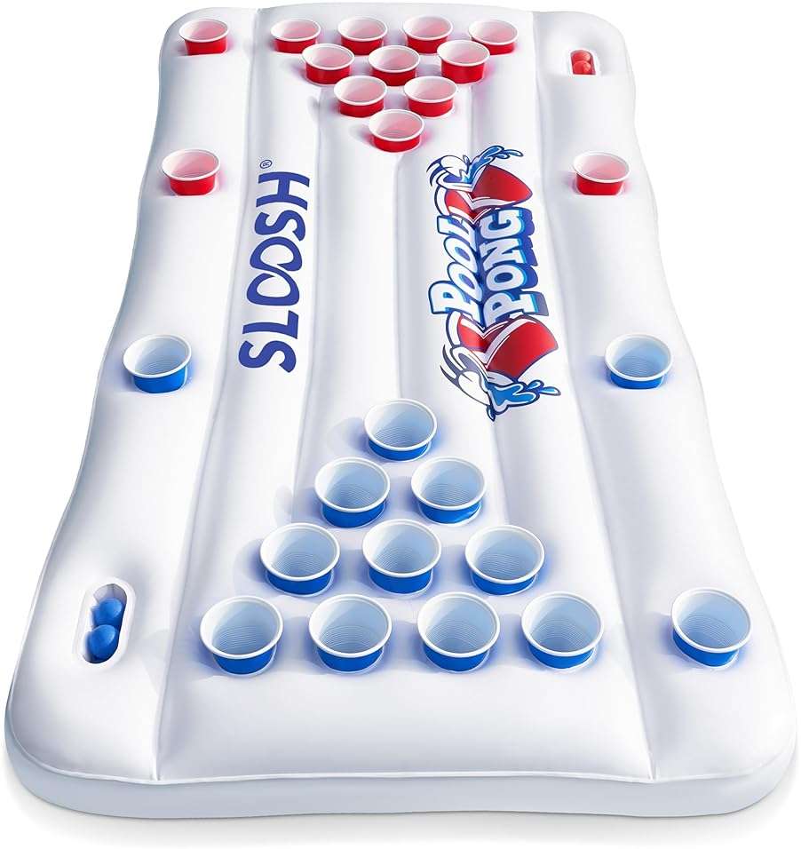 SLOOSH Pool Toys Games Set - Pong Toss Game Water Toys for Adults Kids Family Games, Inflatable Floats Lounge Raft Floating Swimming Pool Accessories 6x3 FT Table with 10 Pong Balls for Parties - Image 1