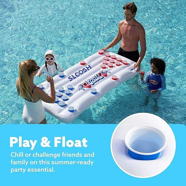 SLOOSH Pool Toys Games Set - Pong Toss Game Water Toys for Adults Kids Family Games, Inflatable Floats Lounge Raft Floating Swimming Pool Accessories 6x3 FT Table with 10 Pong Balls for Parties - Image 2
