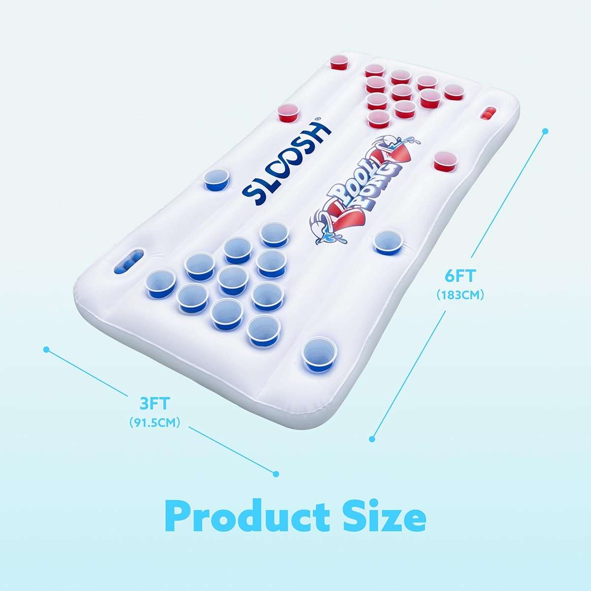 SLOOSH Pool Toys Games Set - Pong Toss Game Water Toys for Adults Kids Family Games, Inflatable Floats Lounge Raft Floating Swimming Pool Accessories 6x3 FT Table with 10 Pong Balls for Parties - Image 6