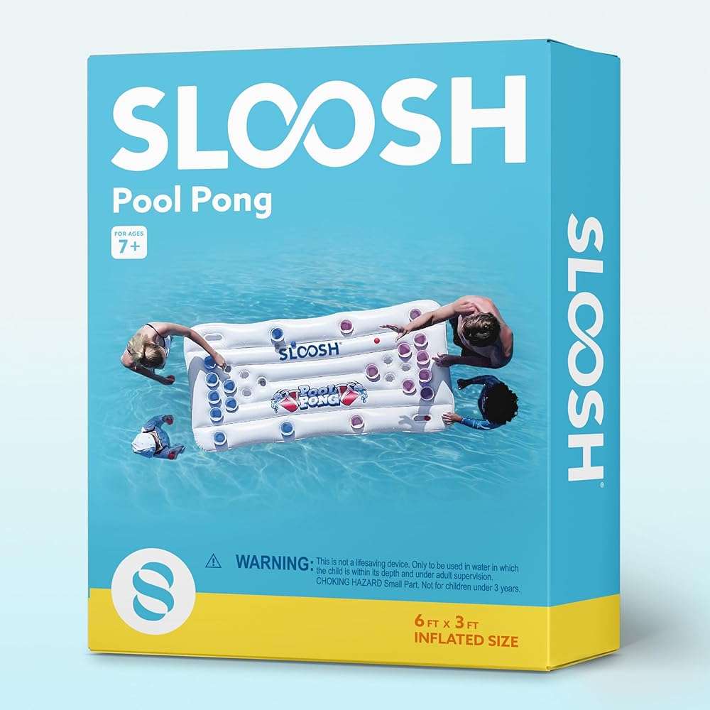 SLOOSH Pool Toys Games Set - Pong Toss Game Water Toys for Adults Kids Family Games, Inflatable Floats Lounge Raft Floating Swimming Pool Accessories 6x3 FT Table with 10 Pong Balls for Parties - Image 7