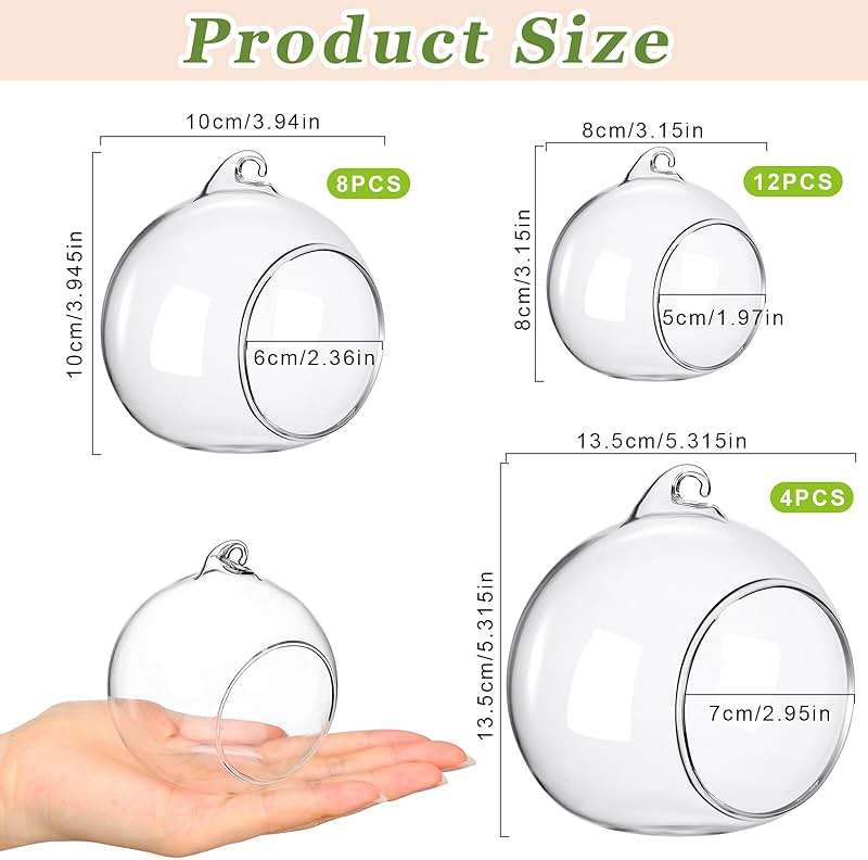 GlikCeil 24 Pcs 5.3'' 3.9'' 3.15'' Hanging Glass Tealights Candle Holder Large Globes Fillable Plant Clear Terrarium Orbs Air Plants Holder with Fishing Line Wedding Centerpiece Tree Decor - Image 3