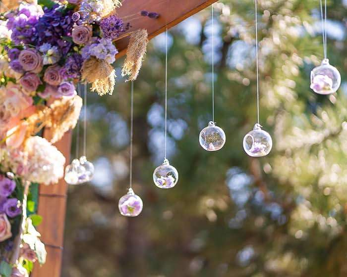 GlikCeil 24 Pcs 5.3'' 3.9'' 3.15'' Hanging Glass Tealights Candle Holder Large Globes Fillable Plant Clear Terrarium Orbs Air Plants Holder with Fishing Line Wedding Centerpiece Tree Decor - Image 4
