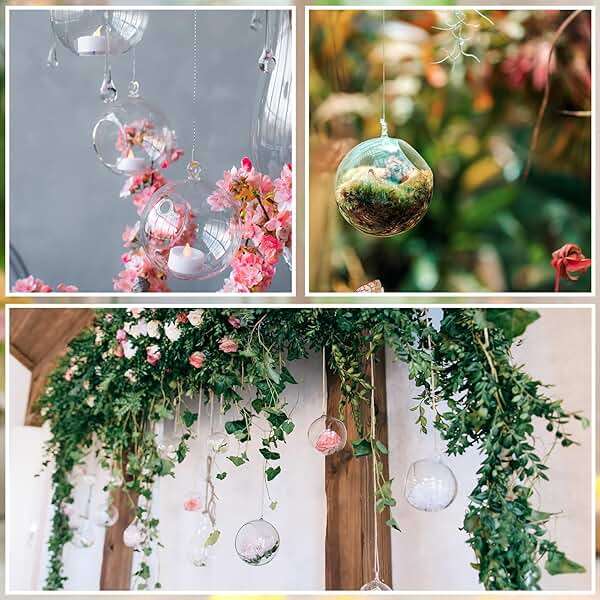 GlikCeil 24 Pcs 5.3'' 3.9'' 3.15'' Hanging Glass Tealights Candle Holder Large Globes Fillable Plant Clear Terrarium Orbs Air Plants Holder with Fishing Line Wedding Centerpiece Tree Decor - Image 6