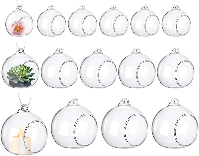 GlikCeil 24 Pcs 5.3'' 3.9'' 3.15'' Hanging Glass Tealights Candle Holder Large Globes Fillable Plant Clear Terrarium Orbs Air Plants Holder with Fishing Line Wedding Centerpiece Tree Decor - Image 8