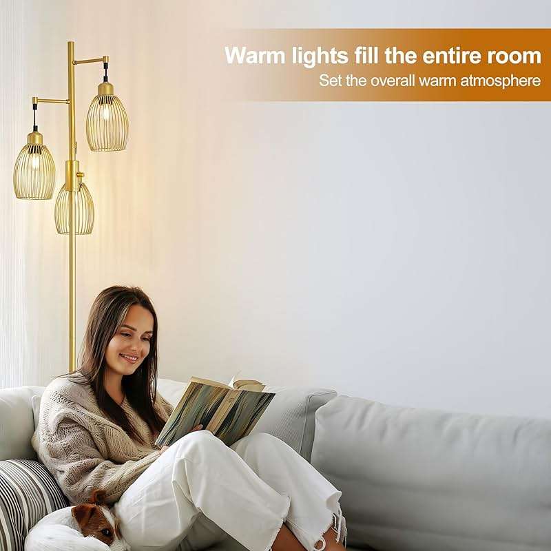 ZSMINGHUI Industrial Floor Lamp 68'' - 3-Light Gold Dimmable Rustic Metal Floor Lamp with Sturdy Pole & Heavy Base, 800 Lumens LED Bulbs for Living Room, Bedroom, Office Decor - Image 7