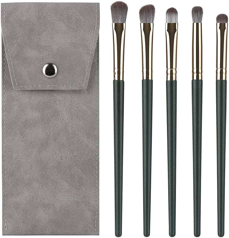 SHELWIN Eyeshadow Makeup Brushes Set with Case 5 PCS Soft Synthetic Hairs Eye Makeup Brushes for Blending Eyebrow Eyeliner Eyeshadow （Green） - Image 1