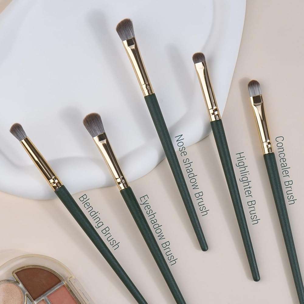 SHELWIN Eyeshadow Makeup Brushes Set with Case 5 PCS Soft Synthetic Hairs Eye Makeup Brushes for Blending Eyebrow Eyeliner Eyeshadow （Green） - Image 2