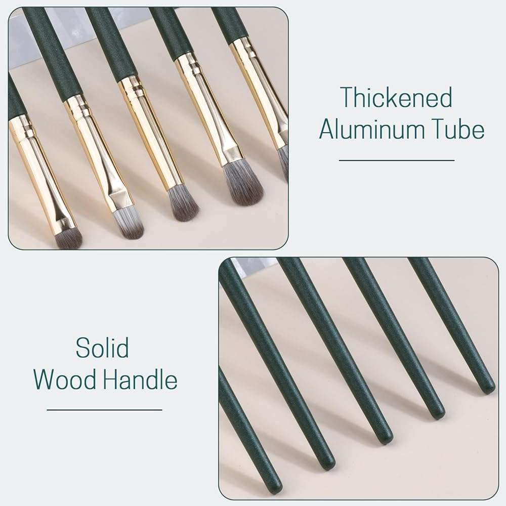 SHELWIN Eyeshadow Makeup Brushes Set with Case 5 PCS Soft Synthetic Hairs Eye Makeup Brushes for Blending Eyebrow Eyeliner Eyeshadow （Green） - Image 3