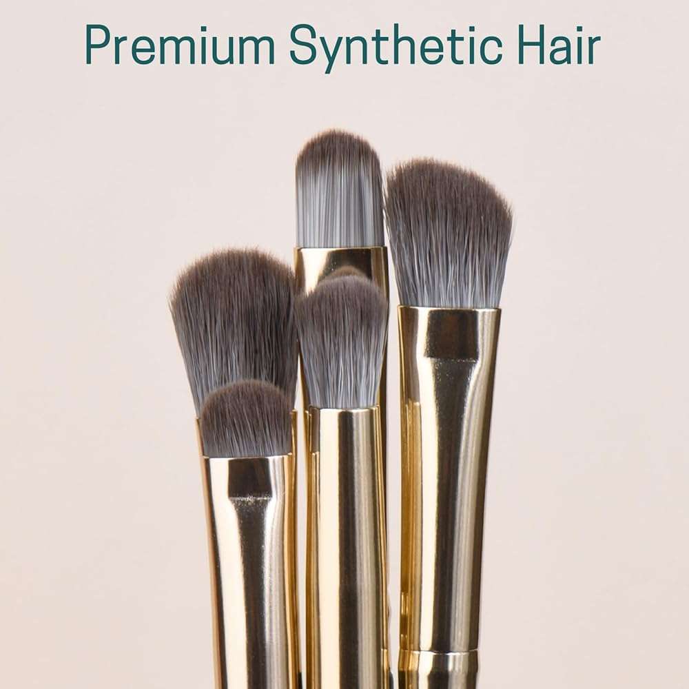 SHELWIN Eyeshadow Makeup Brushes Set with Case 5 PCS Soft Synthetic Hairs Eye Makeup Brushes for Blending Eyebrow Eyeliner Eyeshadow （Green） - Image 4