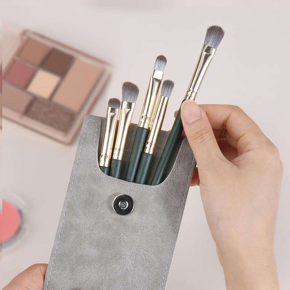 SHELWIN Eyeshadow Makeup Brushes Set with Case 5 PCS Soft Synthetic Hairs Eye Makeup Brushes for Blending Eyebrow Eyeliner Eyeshadow （Green） - Image 6