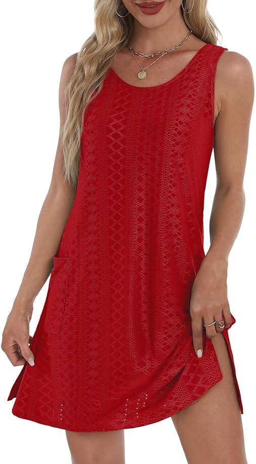 BKRIVE Coverup Summer Dresses for Women 2026 Eyelet Casual Loose Sleeveless Sundresses Tank Dresses with Pockets - Image 2