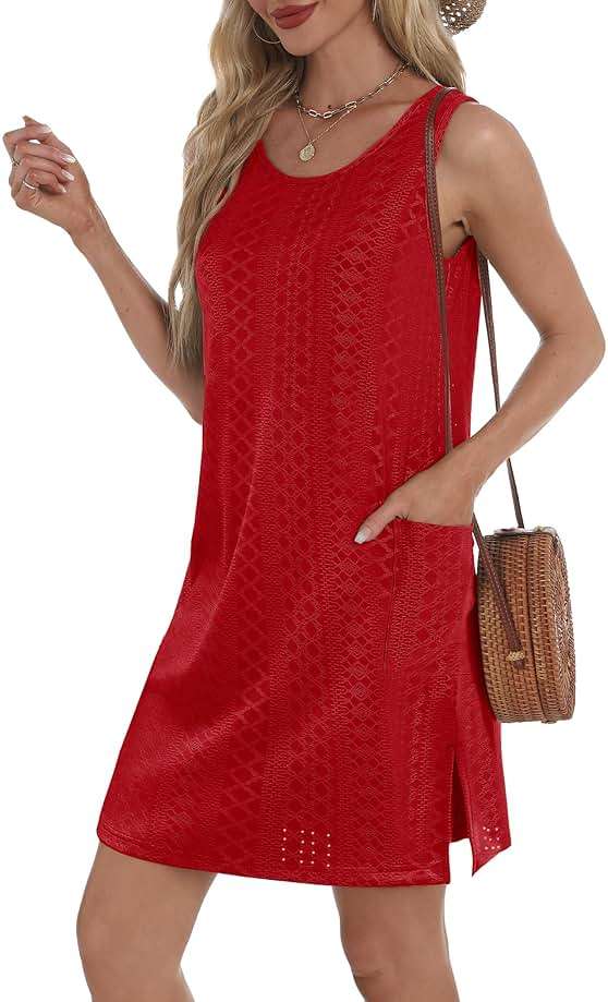 BKRIVE Coverup Summer Dresses for Women 2026 Eyelet Casual Loose Sleeveless Sundresses Tank Dresses with Pockets - Image 3
