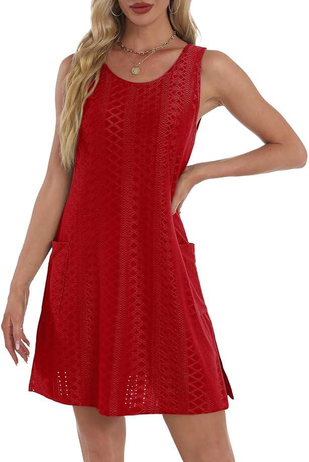 BKRIVE Coverup Summer Dresses for Women 2026 Eyelet Casual Loose Sleeveless Sundresses Tank Dresses with Pockets - Image 4