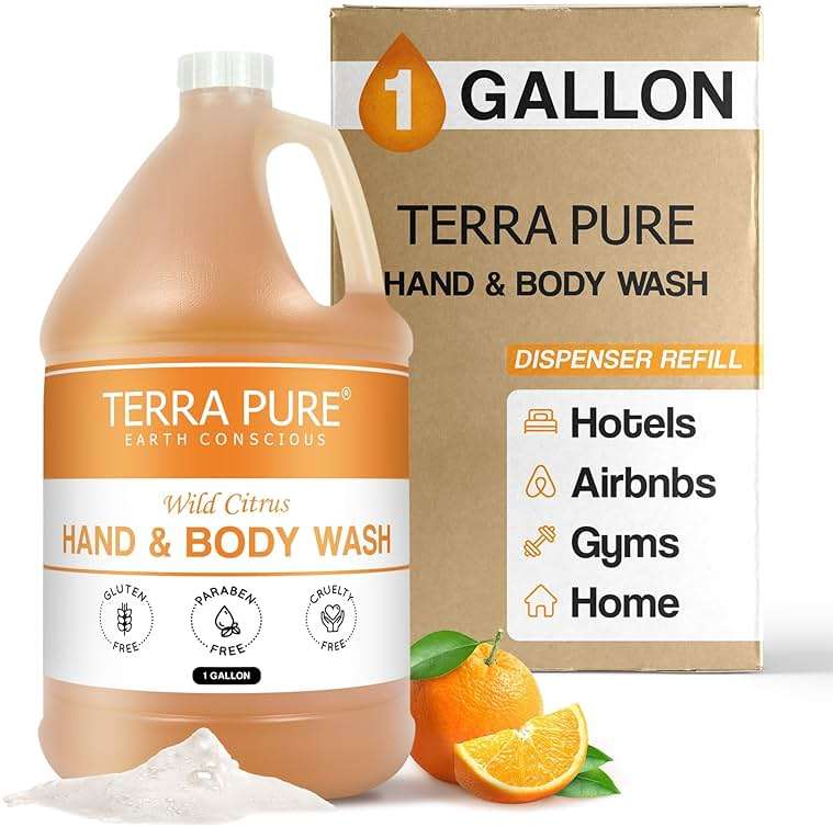 Terra Pure | 1 Gallon Body Wash | Luxury Hotel Toiletry Bulk Size| Designed to Refill Soap Dispensers | 128 oz - Image 1