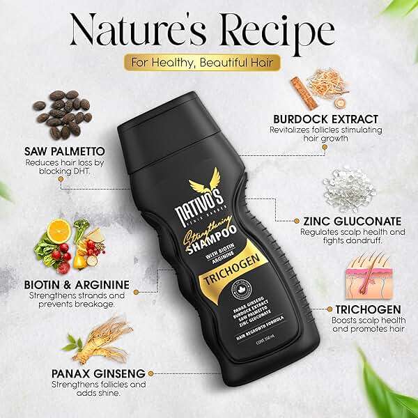 Nativo's Strengthening Shampoo for Thinning Hair – Biotin, Trichogen, Saw Palmetto and Zinc Formula – Volumizing and Thickening for Men and Women, 350 ml - Image 2