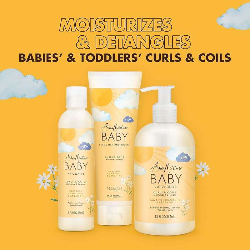 SheaMoisture Baby Essentials, Body Wash & Shampoo + Curls & Coils Conditioner, Detangler with Raw Shea, Chamomile & Argan Oil, Pediatrician-Tested, Hypoallergenic, Tear-Free, 13 Oz Ea - Image 5