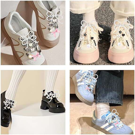 52Pcs Shoe Charms for Sneakers Bow Shoe Lace Charms Junk Sock Jewelry Kit for Women DIY Accessories Rhinestone Brooch Buttons Pearl Flower Clips Safety Pin Gold for Sneaker Hat Clothes Decoration - Image 5