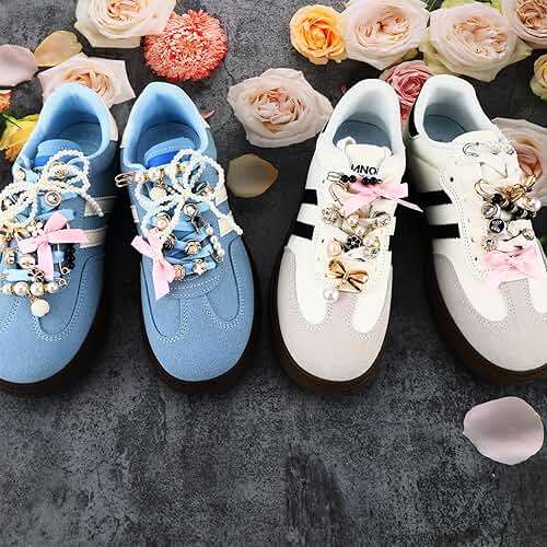 52Pcs Shoe Charms for Sneakers Bow Shoe Lace Charms Junk Sock Jewelry Kit for Women DIY Accessories Rhinestone Brooch Buttons Pearl Flower Clips Safety Pin Gold for Sneaker Hat Clothes Decoration - Image 7