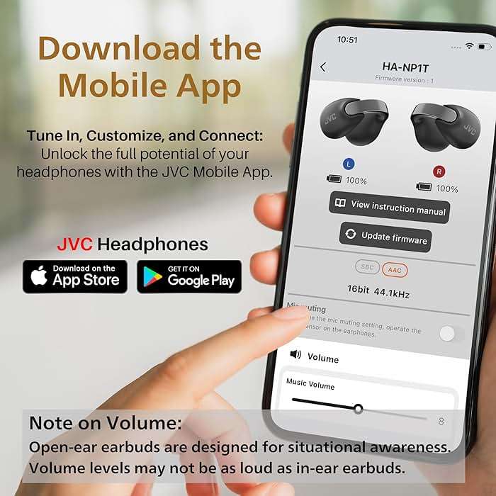 JVC Nearphones Open Ear True Wireless Headphones - Open Ear Earbuds - Bluetooth 5.3-24H Playback - IPX4 Water Resistant - Built-in Mic - Awareness & Comfort - Ear Clip Earbuds - HANP1T - Image 7
