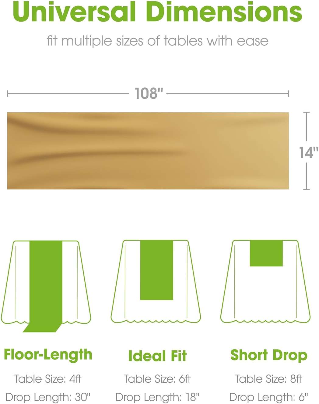 Pureegg Gold Plastic Table Runners - 10 Pack, 14'' x 108'', Water Resistant & Disposable Centerpiece Decorations for Table Cloth, Wedding, Birthday, Holiday, Baby Shower, Party, Home Decor - Image 2
