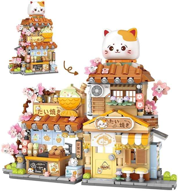 Lucky Cat Building Set,Openable Taiyaki Shop 923PCS Mini Brick Building Toy for Boys Girls Age 8+ - Image 1