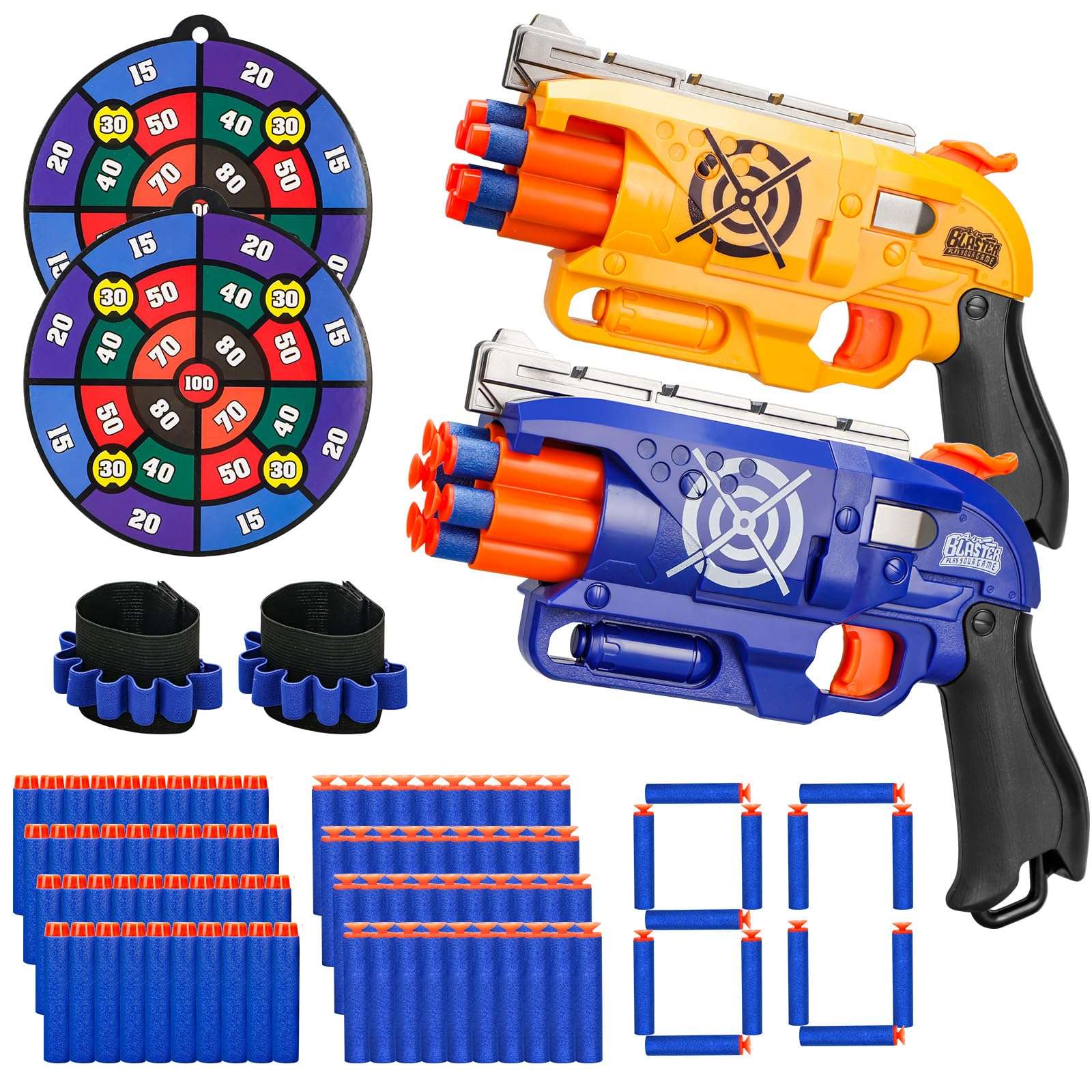 2 Pack Blaster Guns Boys Toy for 3+ Year Old Kids, 80 Soft Foam Darts Bullets, 2 Targets & 2 Wrist Strap, Gun Toys Gifts for Ages 8-12,Christmas Stocking Stuffers Party Supplies for Toddler Orange - Image 1