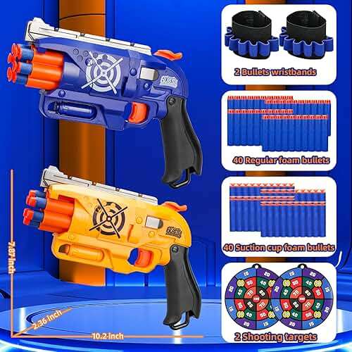 2 Pack Blaster Guns Boys Toy for 3+ Year Old Kids, 80 Soft Foam Darts Bullets, 2 Targets & 2 Wrist Strap, Gun Toys Gifts for Ages 8-12,Christmas Stocking Stuffers Party Supplies for Toddler Orange - Image 3