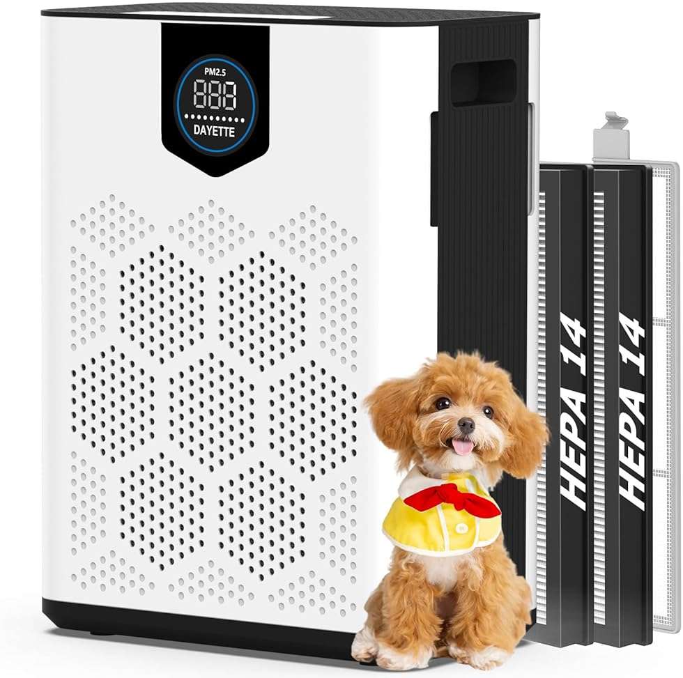 DAYETTE Air Purifiers for Home Large Room Up to 3000 Ft² with HEPA 14 Filter, Pet Air Purifier with Washable Prefilter for Bedroom, Air Cleaner for Smoke Dust Pets Hair Odor, White - Image 1