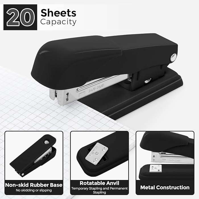 SKYDUE Black Office Supplies Set, Black Desk Accessories, Stapler, Tape Dispenser, Scissors, Binder/Paper Clips and 1000pcs Staples, Desk Supplies Set - Image 6