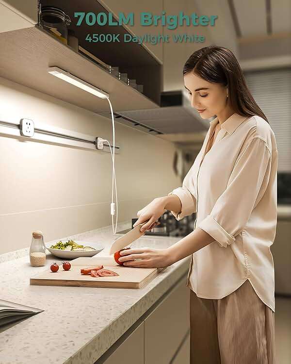 ASOKO 16 Inch Under Cabinet Lights,Plug and Play Under Counter Lighting,4500K Daylight White with 700LM Bright,ETL Light Bar with ON/Off Switch for Kitchen,Under Desk,Workbench-2 Pack - Image 2