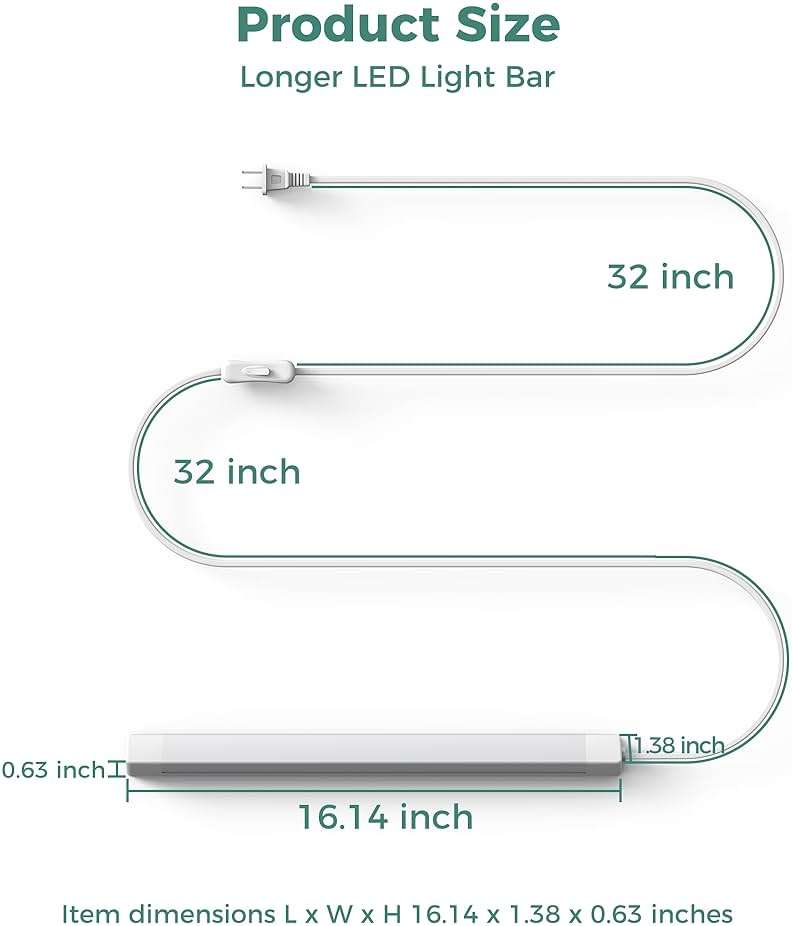 ASOKO 16 Inch Under Cabinet Lights,Plug and Play Under Counter Lighting,4500K Daylight White with 700LM Bright,ETL Light Bar with ON/Off Switch for Kitchen,Under Desk,Workbench-2 Pack - Image 6