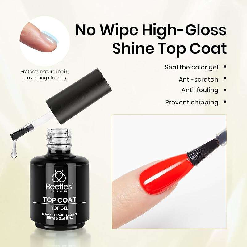 Beetles Gel Top Coat Base Coat Cuticle Oil Set, 3Pcs 15ml No Wipe Top Coat Gel Nail Polish Glossy Shine Long Lasting Cuticle Protectors Kit Oil Care for Dry Damaged Cuticles Gift for Women - Image 3